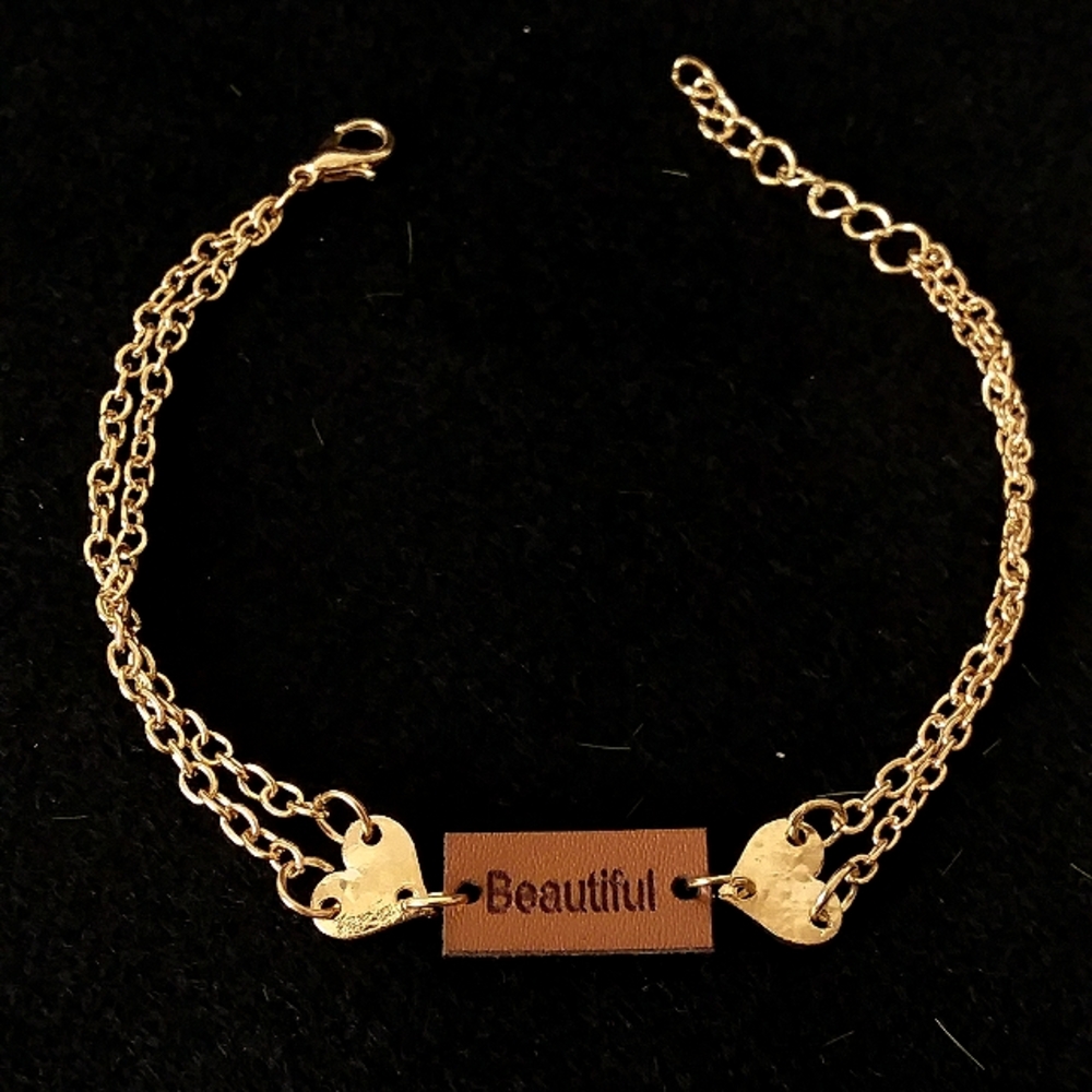 Stamped leather gold heart bracelet